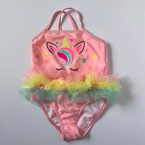 WonderNation Pink Unicorn Tutu Ruffle One Piece Swimsuit Girls Size 18M, New